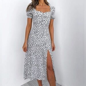Slide Show Dotted Midi Dress Black White NWT